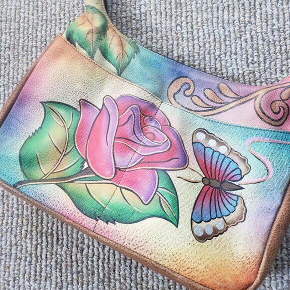 Anuschka Hobo Shoulder Bag w/ Wallet Hand Painted Leather Purse Butterfly - Picture 3 of 14
